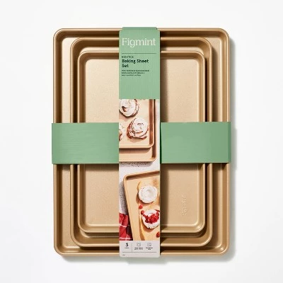 3pc Nonstick Baking Sheet Set - Figmint™ Gold 5 3pc Nonstick Baking Sheet Set - Figmint™ Gold - Image 3