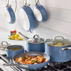 12pc Nonstick Ceramic Coated Aluminum Cookware Set - Figmintâ„¢ Cream